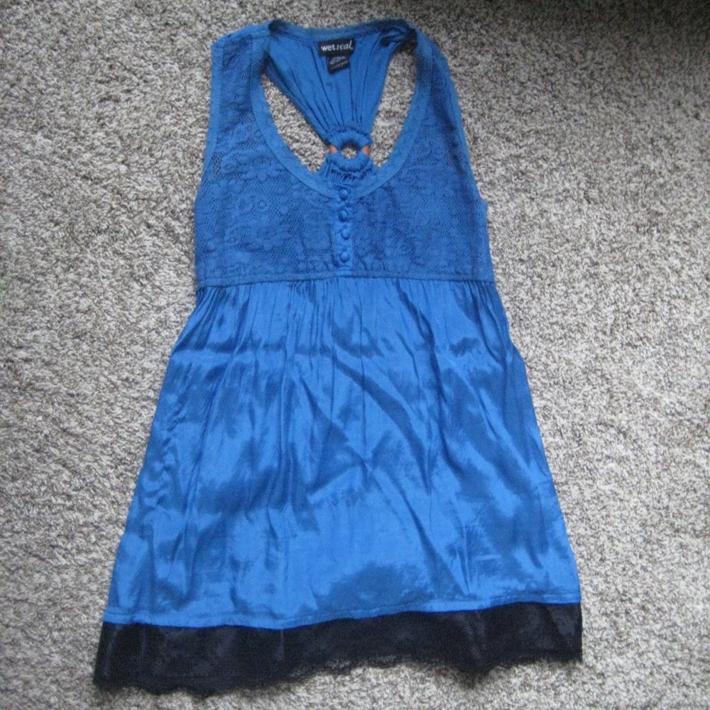 Blue Floral Lace Mini Dress/Tunic XS